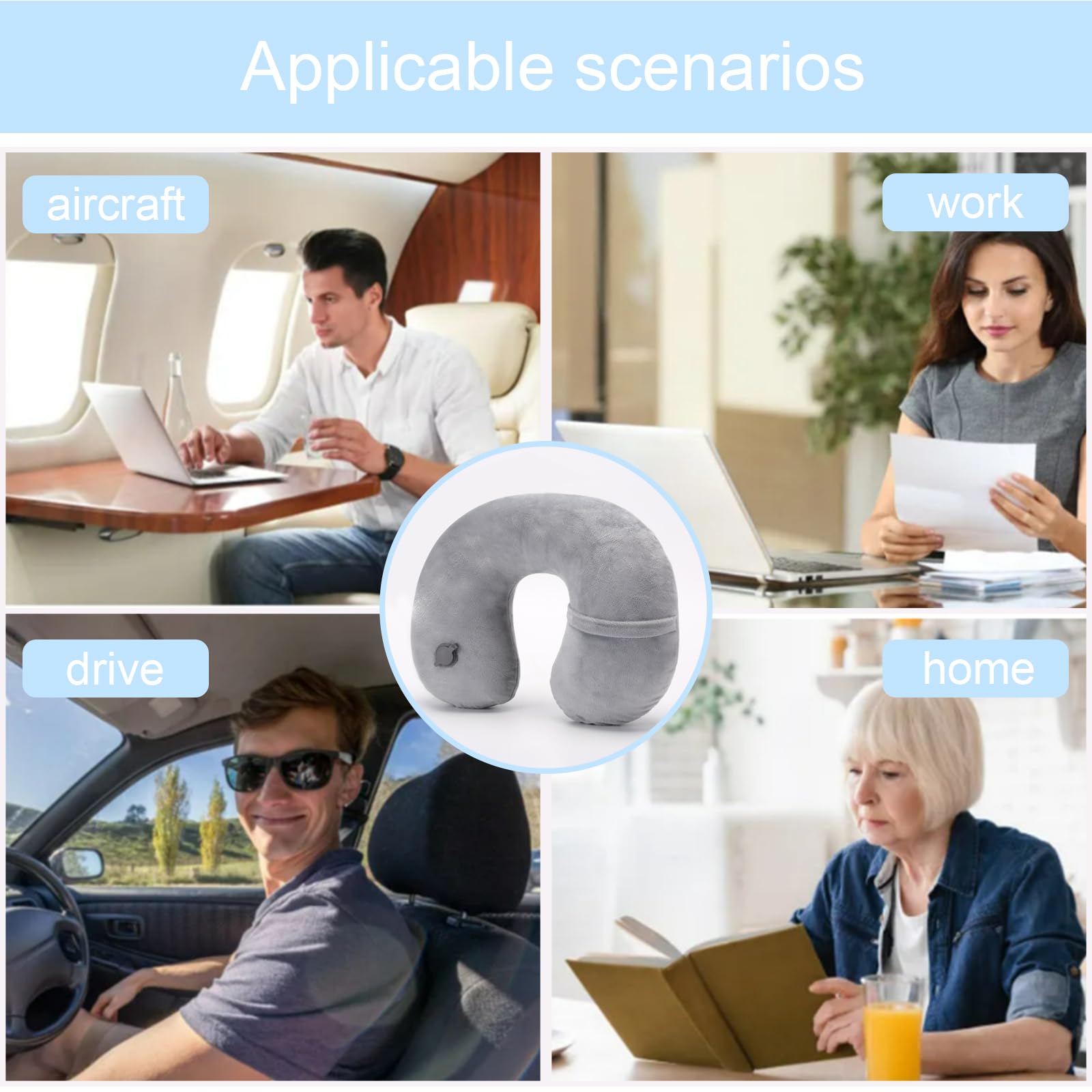Cuscino Da Viaggio Gonfiabile In Velluto - Ergonomico Per Collo, Pieghevole Per Aereo E Auto - Foto 7