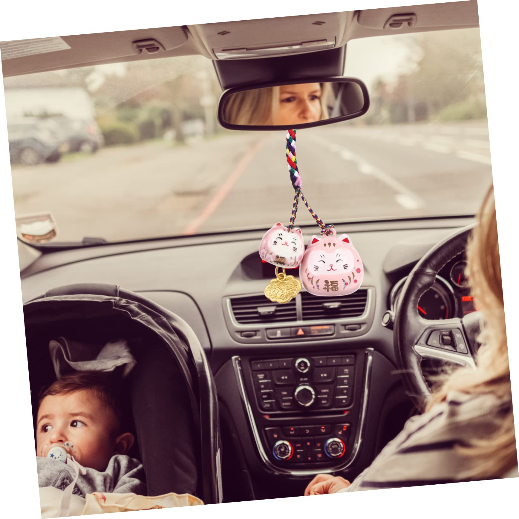 BESTonZON Lucky Cat Bell Bag Hanging Ornament Cat Pendant Japanese Purse Lucky Cat Waving Arm Japanese Decor Key Hanging Pendant Japandi Decor Flamingo Amulet Pink Ceramics Charm