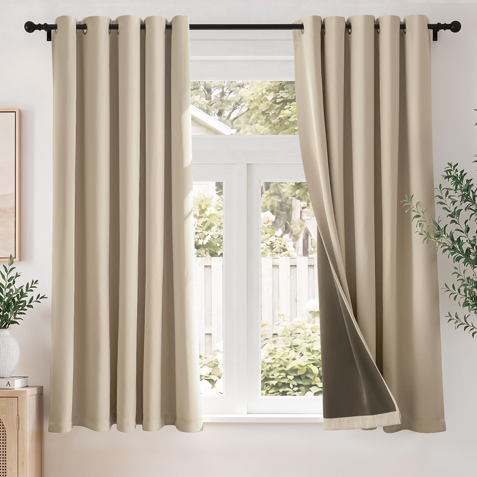 TOPICK Super Soft Total Blackout Curtains for Living Room, W66xL54, Beige — image 1