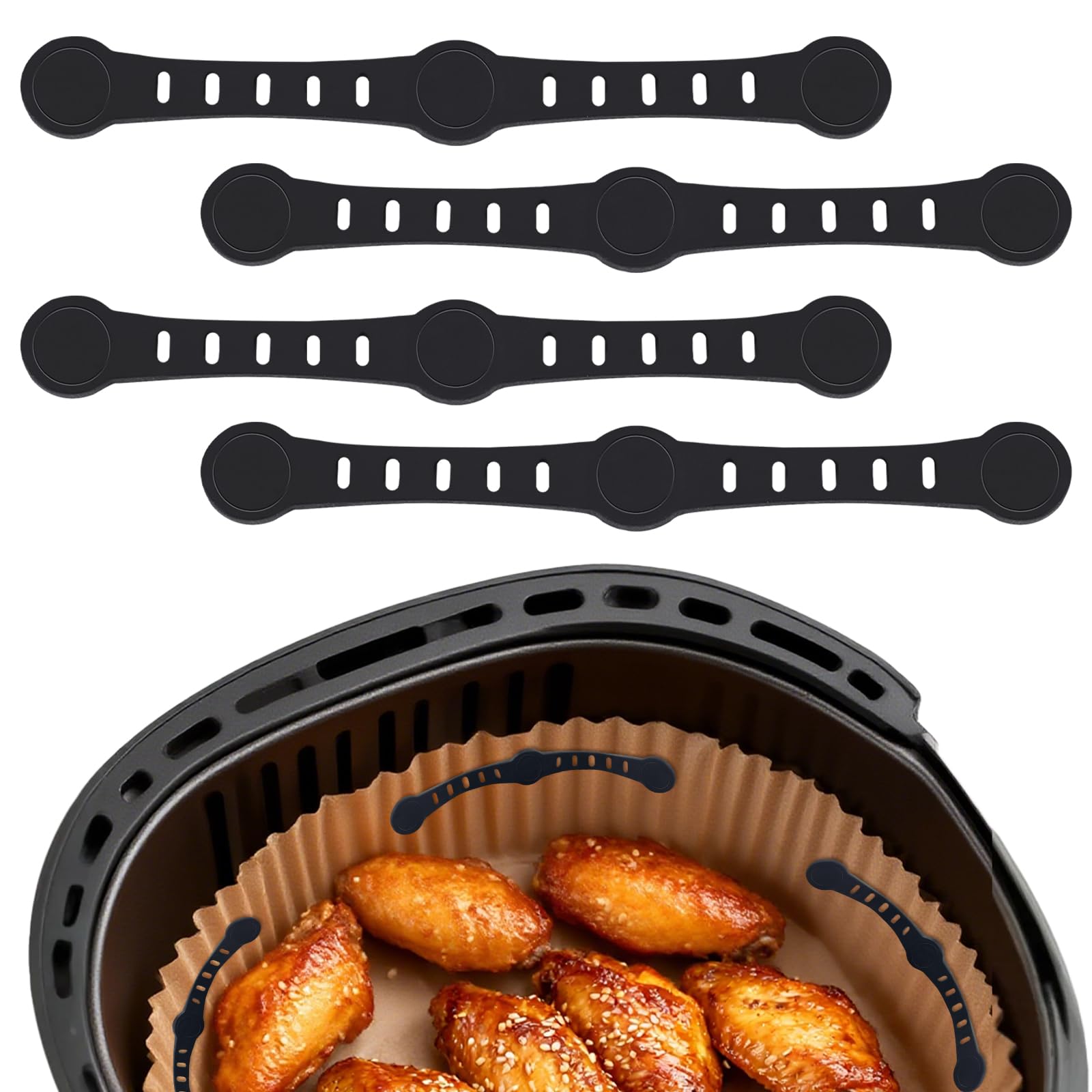 HA BIN Silicone Air Fryer Magnets - Heat Resistant Paper Holder for Attaching Baking Paper, Reusable Air Fryer Accessories, Prevent Paper from Moving or Burning (4pcs)