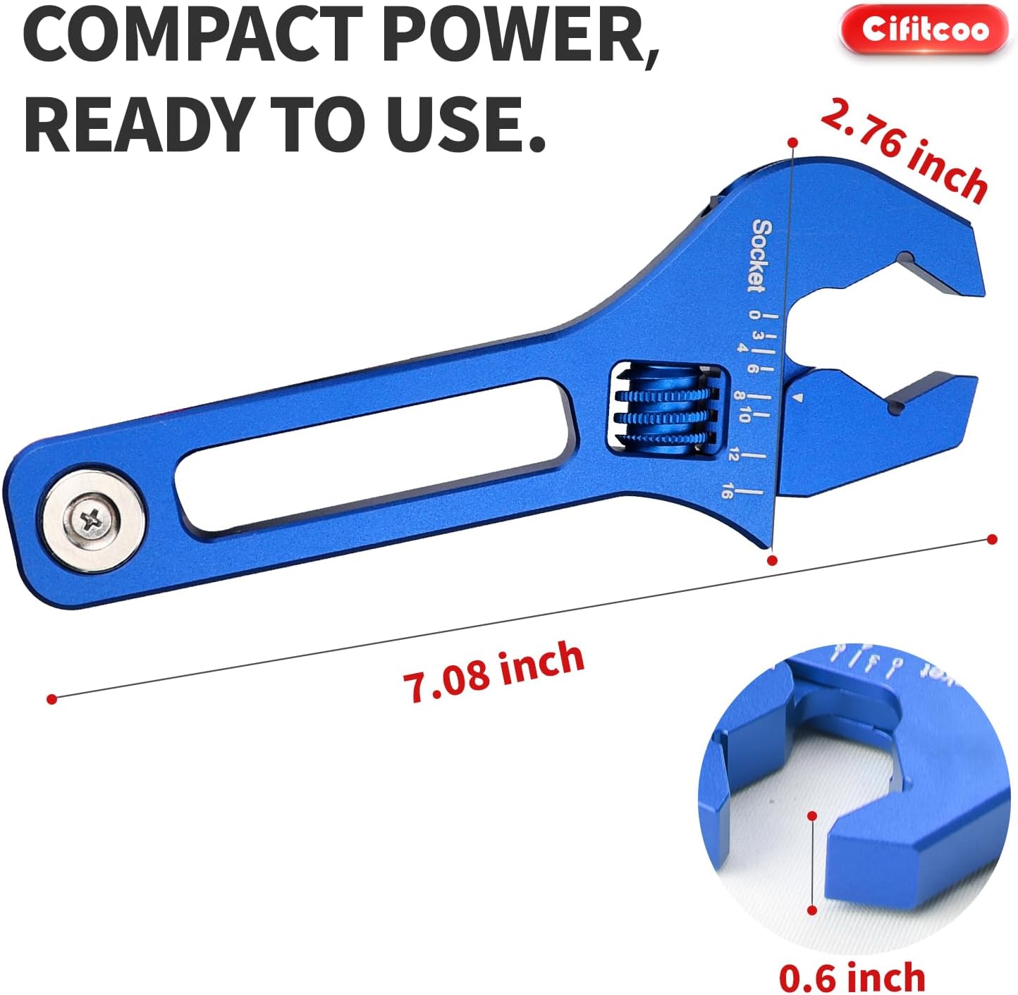 AN Fittings Wrench 3AN-16AN Adjustable AN Wrench AN Fitting Tool Lightweight Aluminum, with Built-in Magnet Sticks to Metal Toolbox for Easy Storage, Blue
