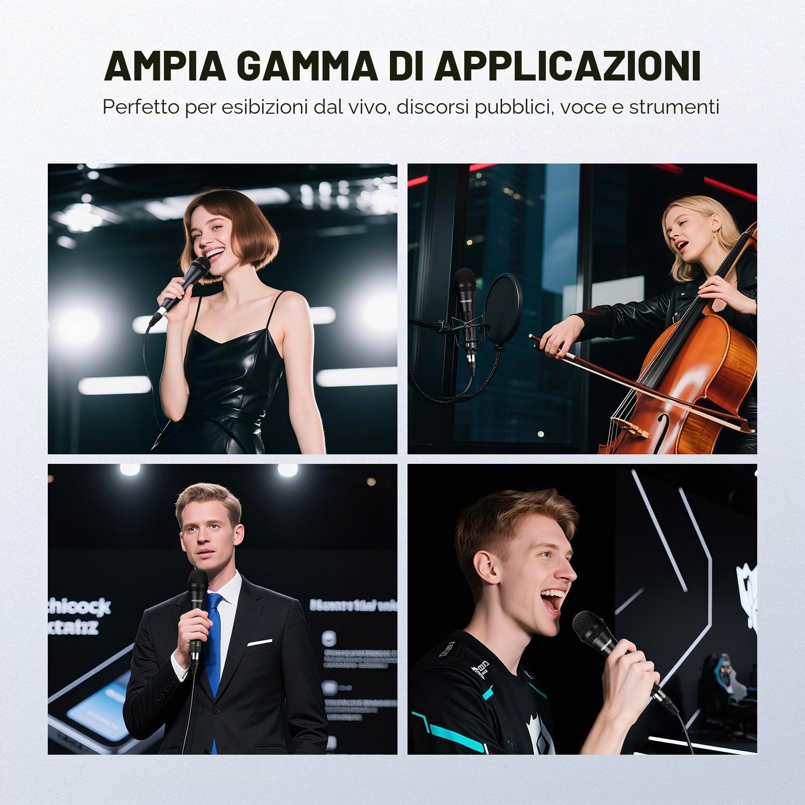Neewer Microfono Dinamico Cardioide con Cavo Maschio XLR a Femmina XLR, Costruzione Metallica Rigida per Pickup Professionale di Strumenti Musicali, Voce, Radiodiffusione, Discorso, Nero(NW-040)