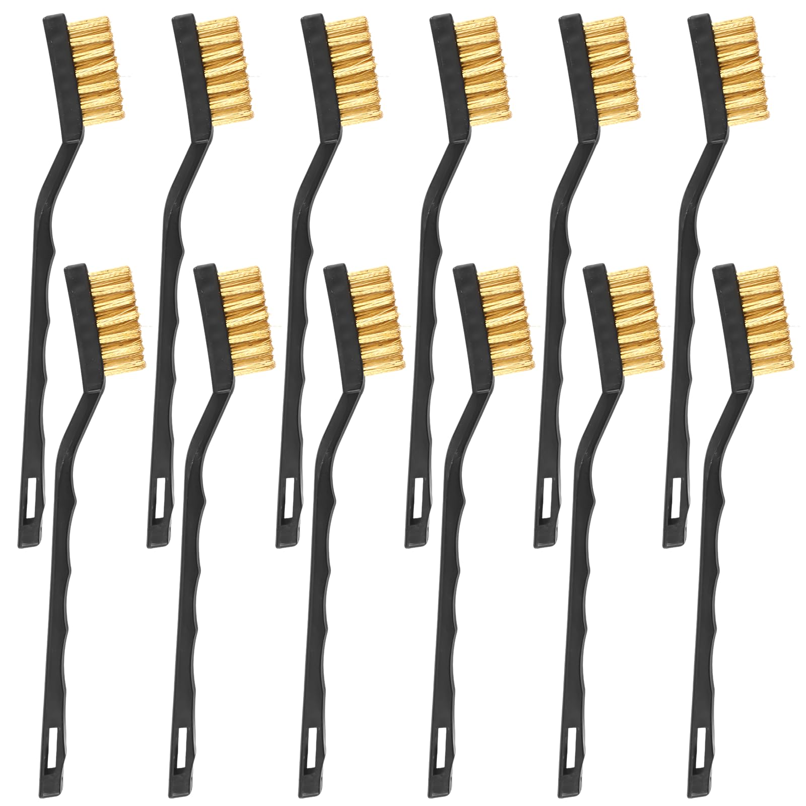 12 Piezas Cepillos Pequeños de Alambre, 17 cm Mini Cepillo Alambre Acero Inoxidable, Cepillo de Nailon con Mango Vurvo de Plástico Negro, para Limpiar Escoria de Soldadura, Suciedad Grasa, Óxido