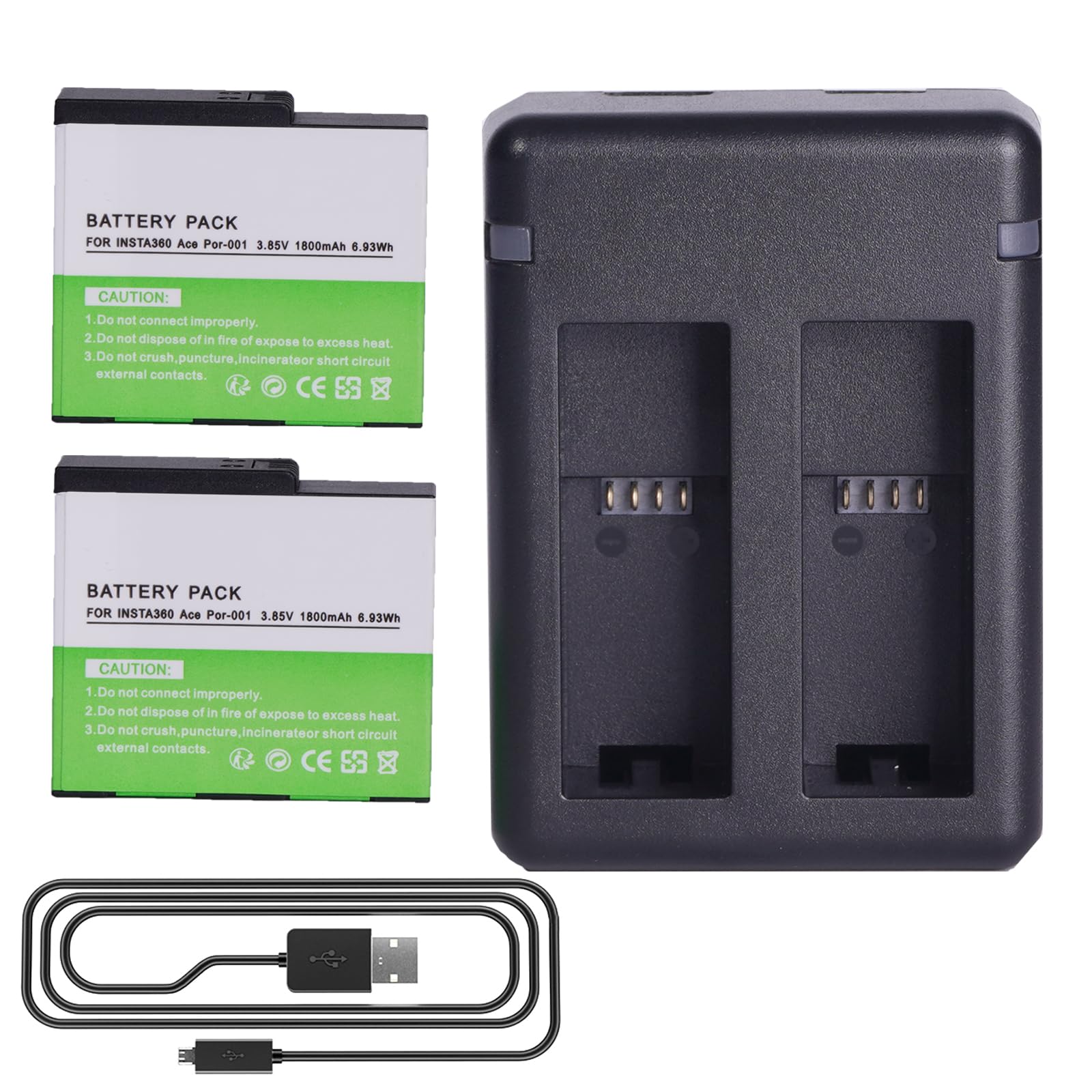 2-Pack Insta 360 Ace Ersatz Akku 1800mAh und USB Ladegerät Kompatibel mit insta360 Ace/Ace Pro/Ace Pro 2 Kamera