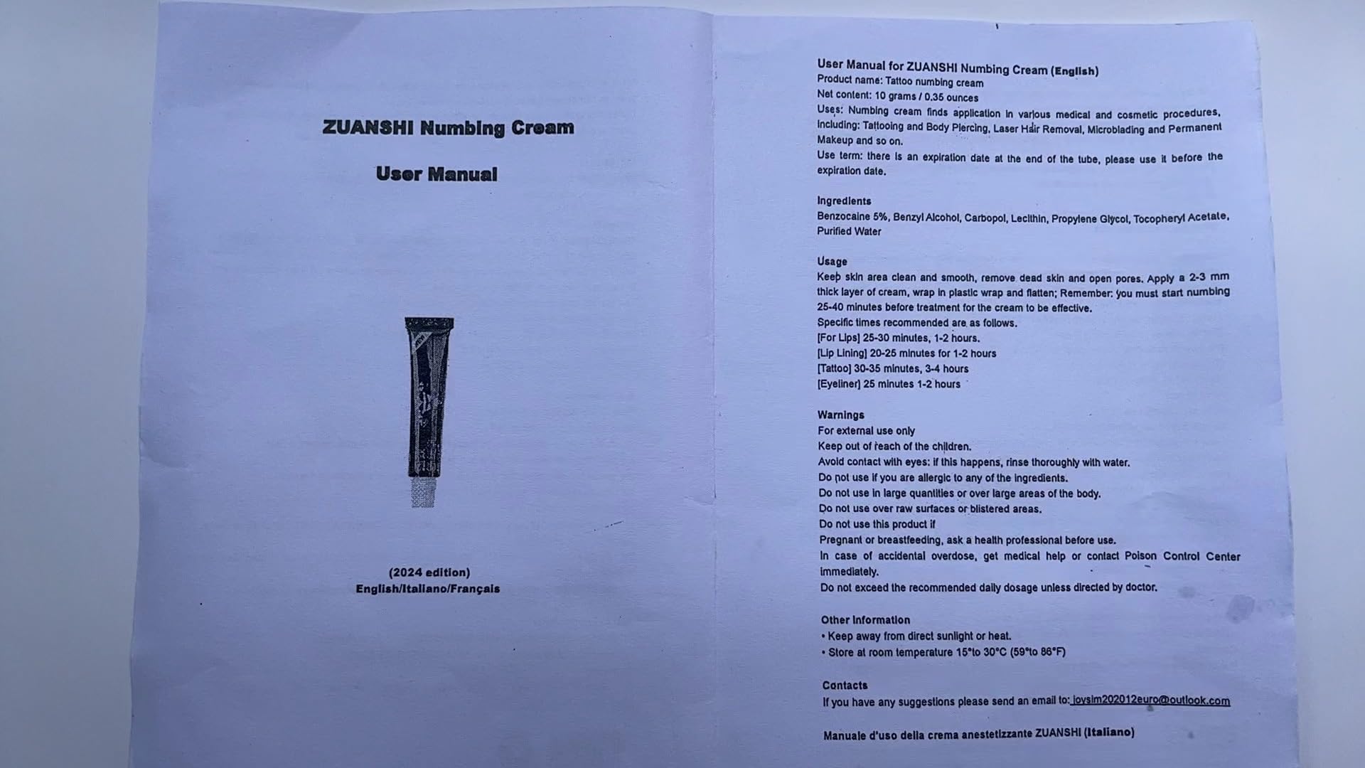 Krema na tatuaż, Krem znieczulający do tatuaży, 10 g na tubkę