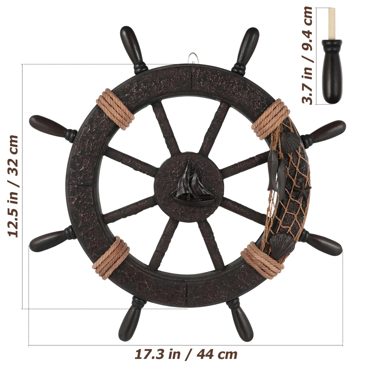 Timone In Legno Per Porta Mediterranea 17,3 Pollici Di Larghezza Timone Nautico Decorazione Da Parete Foto A Rete Decorazione Da Spiaggia Adatta Per Soggiorno Camera Da Letto