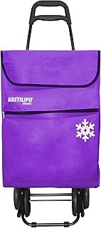 Bastilipo - Julia, Carrello della spesa a 4 ruote, pieghevole, con borsa termica, in tela, capacità 50 litri, colore viola