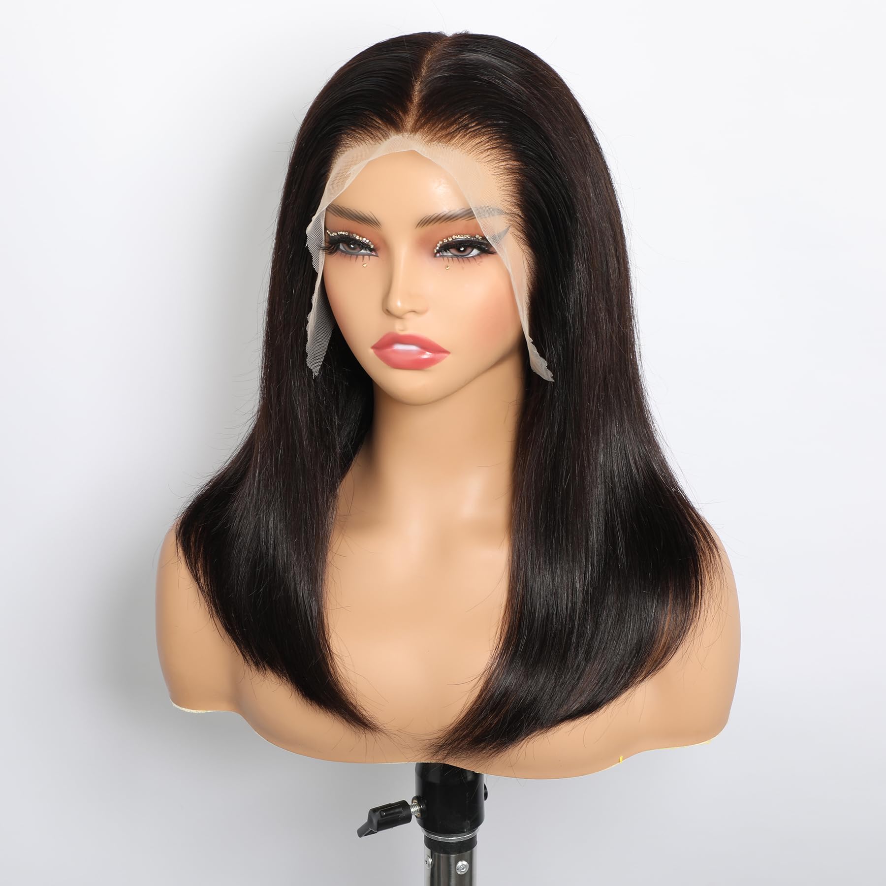 GIRLOFDREAMS Bleached Knots 13x6 Bob Lace Front Wig Human Hair Straight Transparent Lace Frontal Wigs Pre Plucked with Baby Hair Brazilian Remy 180 Density Short Natural Color Wigs for Black Women - Image 4