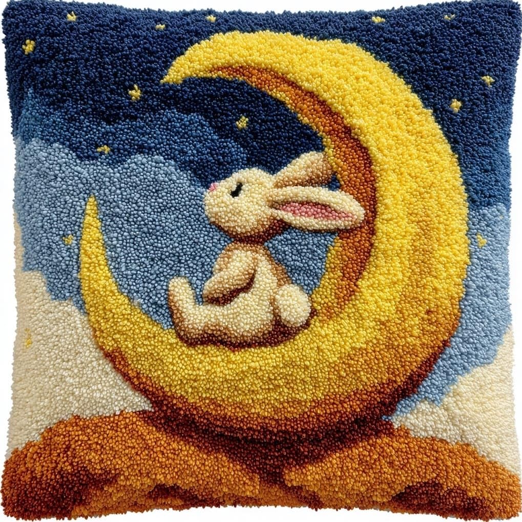 AxiangziK Latch Hook Cushion Kit 17x17in,The Rabbit Sitting on the Moon