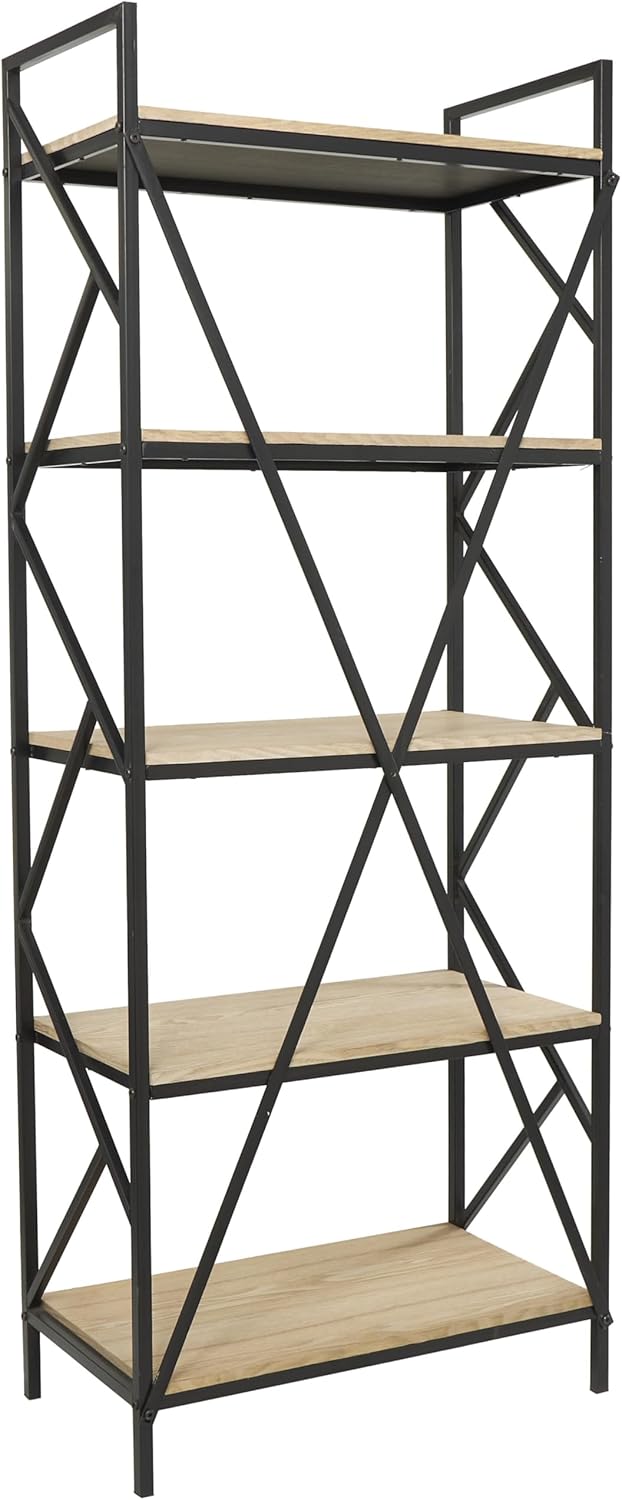 Industrial Brown Wood and Black Metal 5-Tier Étagère