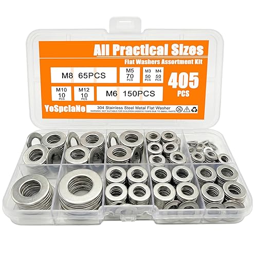 YoSpciaNe Kit surtido de arandelas planas, juego de arandelas de metal de acero inoxidable 304, métricas M3M12 con más arandelas planas M6 y M8, 405