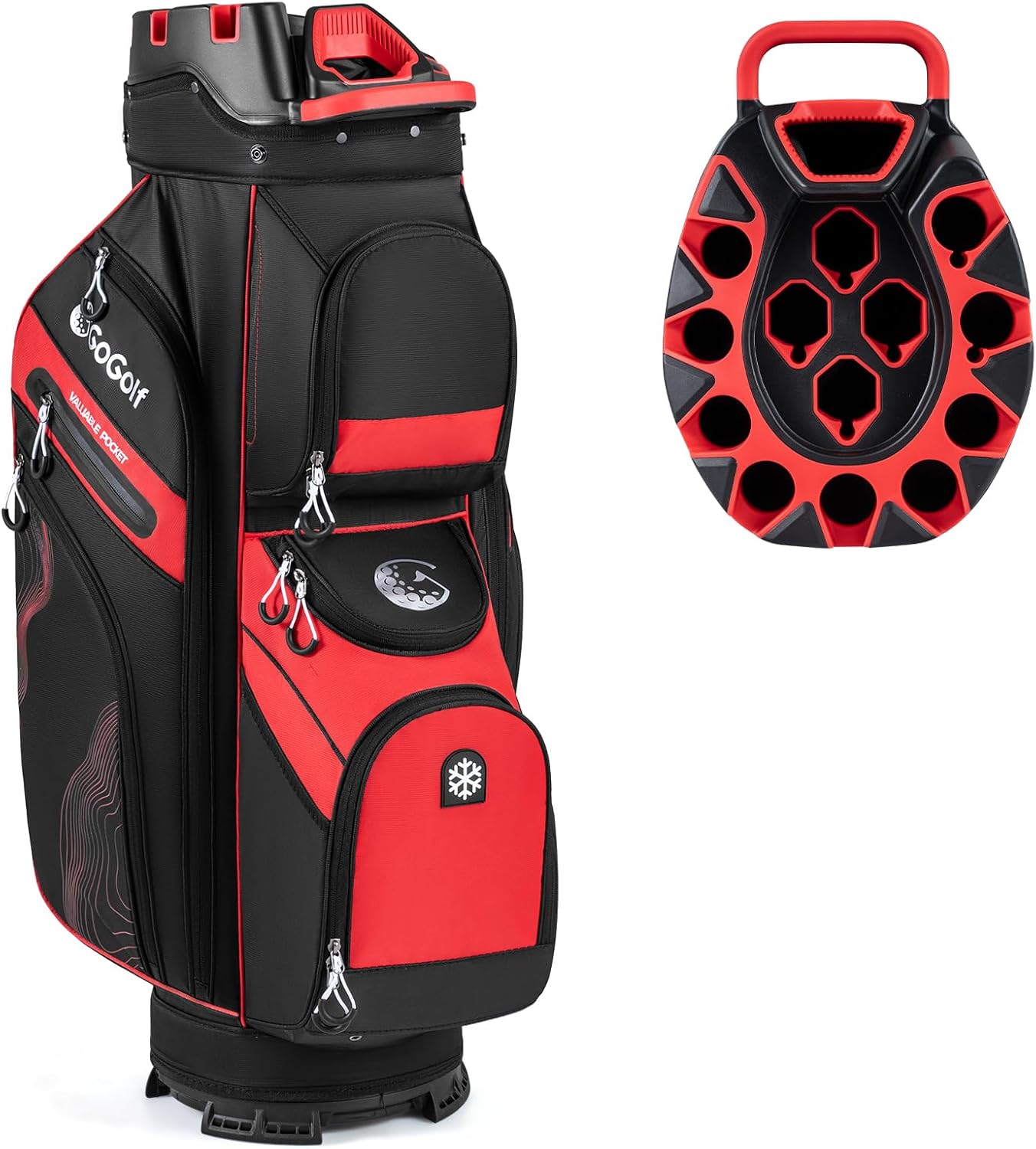 Tangkula Golf Cart Bag with 14-Way Full Length Dividers, 6 Molded Lock Top Golf Club Bag with 11 Pockets, Cooler Bag, Padded Strap, Handles, Umbrella Holder & Rain Hood