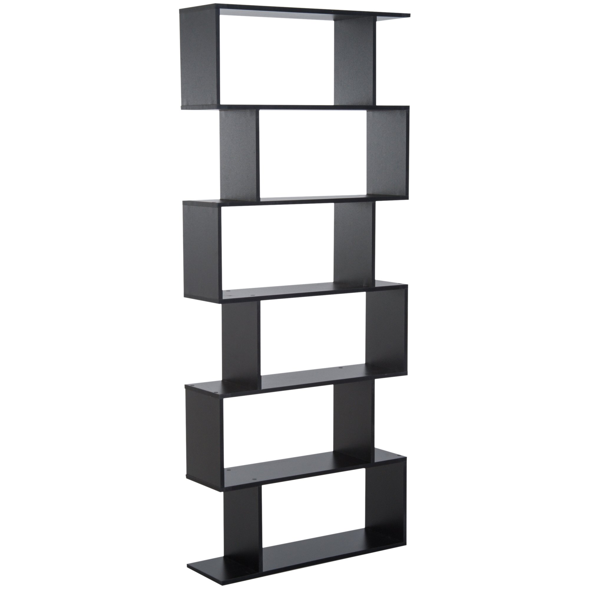 HOMCOM Zickzack-Bücherregal 6-stufig 80x23x192cm Schwarz