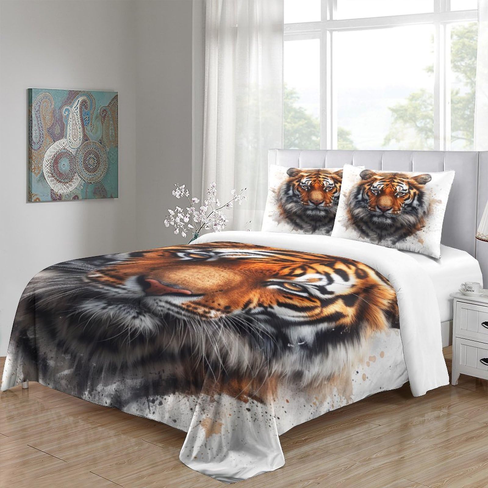 Stampato in 3D tigre Copertina Stampata Microfibra Disegnata Biancheria Da Letto Ipoallergenico Set 3 Pezzi,Double（200x200cm）, Per Ragazzi Adulti