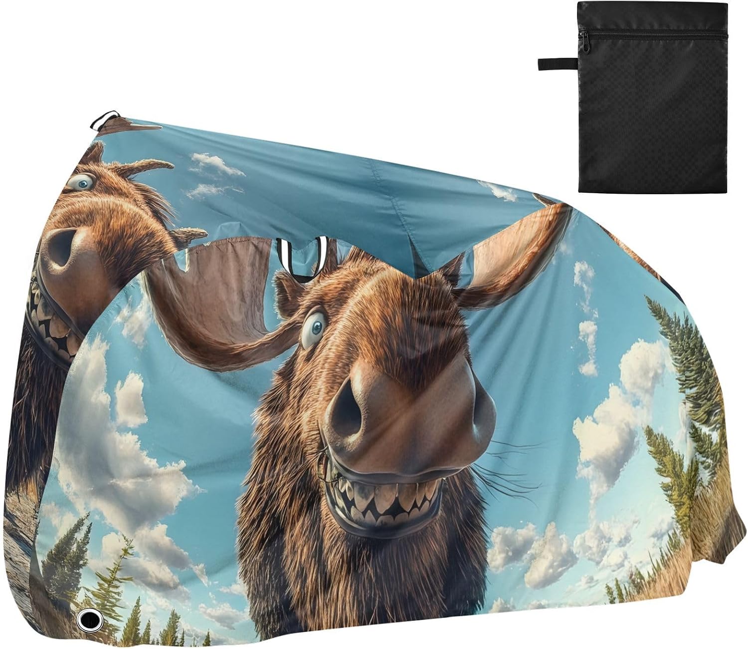 Bike Cover, Moose Middle Funny Forest Fashion Design Waterproof Bicycle Cover Rain Sun UV Dust Wind Proof with Lock Hole for Mountain Road Electric Bike