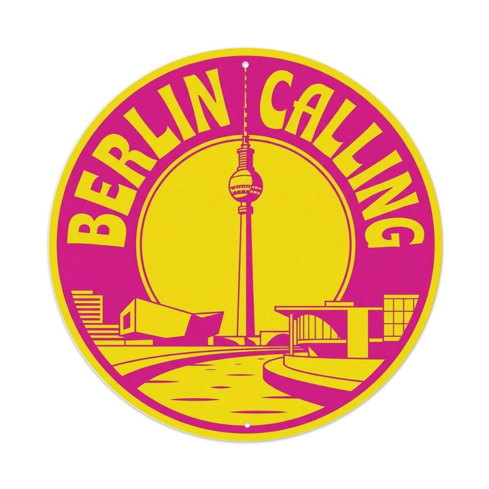 Vintage Travel German Capital Landmark Metal Tin Sign Plaque Wall Decor for Cafe, Club Bar, Office, Home Garden Round Metal Poster 8x8Inch
