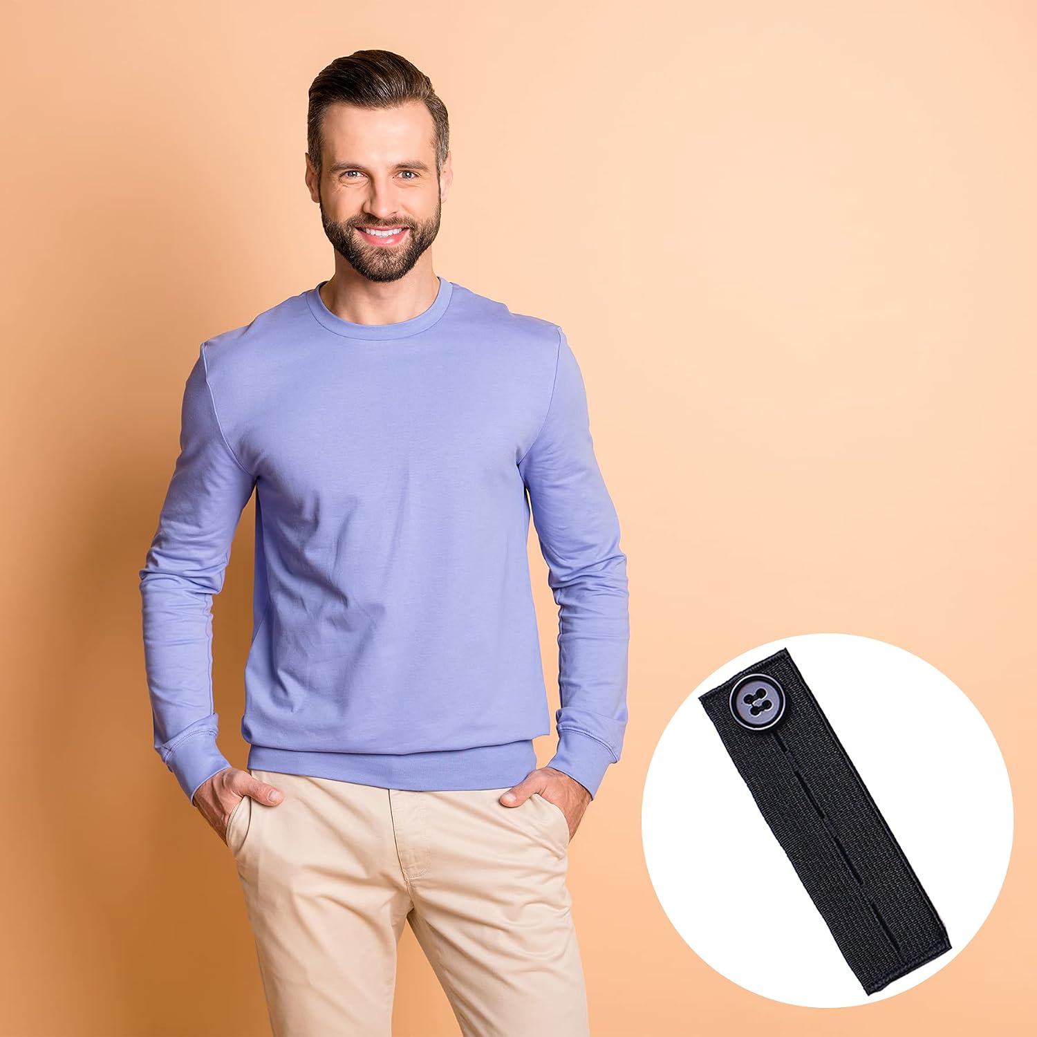 Elastic Button Extenders for Men and Women, Waist Extenders Adjustable for Pants, Trousers, Dress and Jeans, 6-Pack (Black)