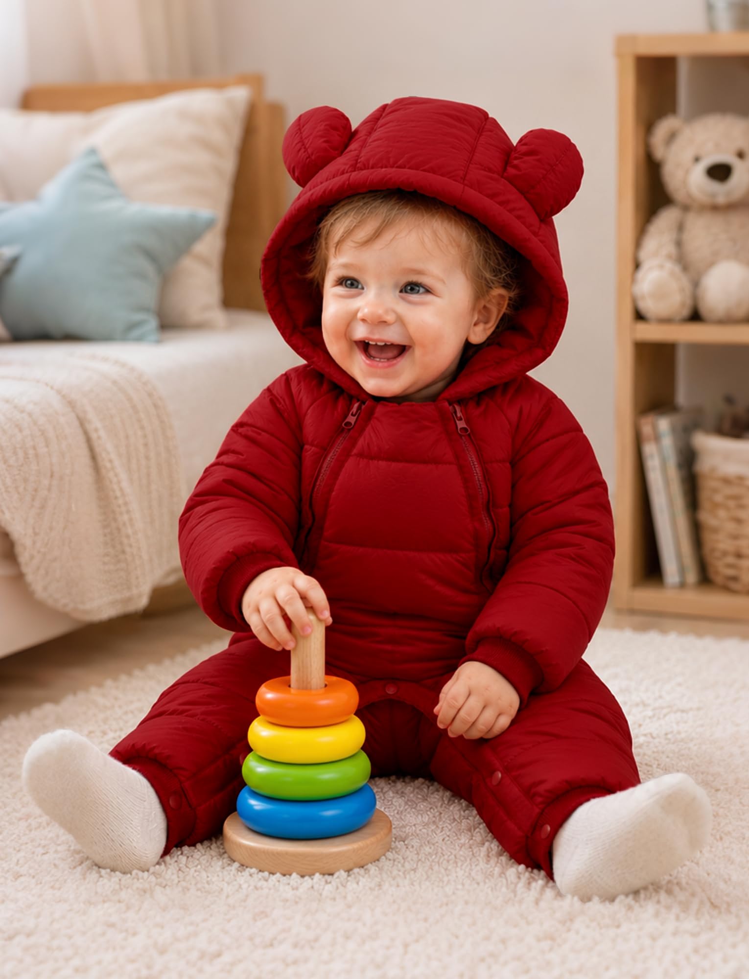 SEAUR Baby Strampler Warmer Outdoor Reißverschluss Winter Jumpsuit Overall Baby Schneeanzug Winddicht Einfarbig 0-24 Monate