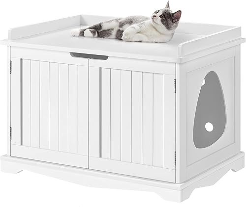Yaheetech Caja de arena de madera para gatos, baño oculto para gatos, caja de gato interior, banco de almacenamiento oculto decorativo para