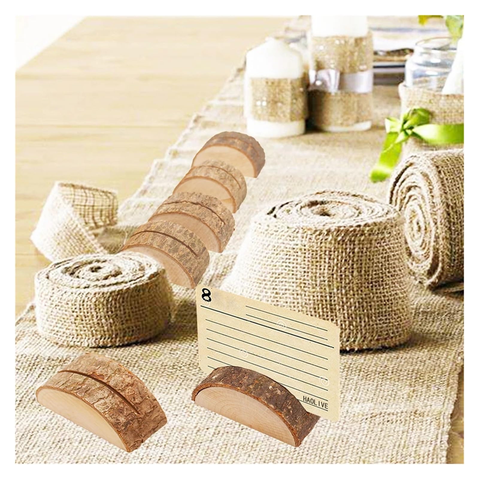 soportes para números de mesa, 10 soportes de madera con forma tocón for tarjetas lugar boda, mesa, menú, fotos y(10pcs E)