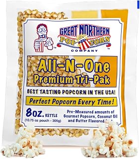 Great Northern Popcorn 8oz All-in-One Packs for Popcorn Machines - 24 Case Kernels, Oil & Butter Salt, Movie Theater Style