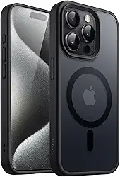 JETech Capa Magnético para iPhone 15 Pro Max 6,7 Polegadas Compatível com MagSafe, Case Translúcido Fosco Verso Fina à Prova de Choque Tampa (Preto)