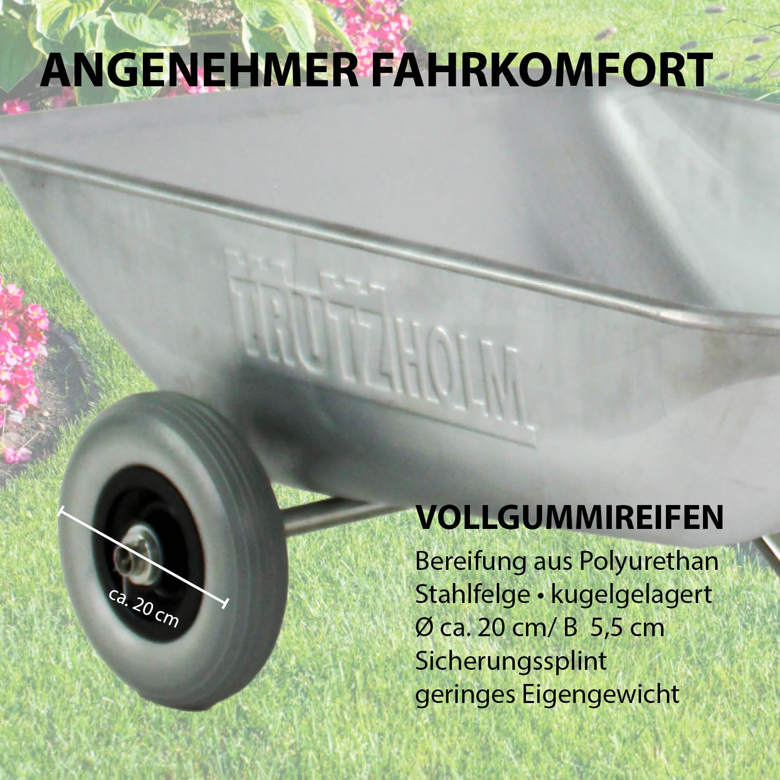 TRUTZHOLM Schubkarre Einhandkarre Friedhofskarre Pflanzkarre Gartenkarre Handwagen Traglast 100 kg mit Vollgummirädern