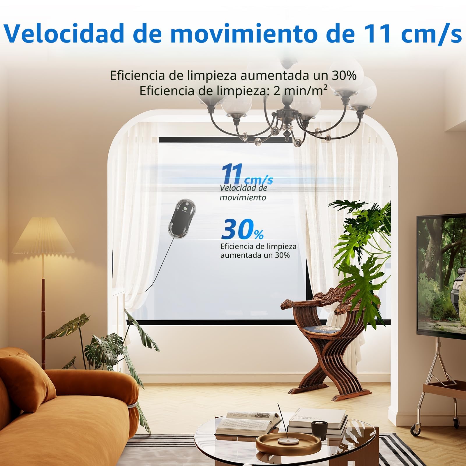 Tosima W5 6400 Pa Robot de Limpieza de Ventanas, pulverizador ultrasónico Doble, Limpiador de Cristales automático, Control Remoto, 20 paños de Microfibra (Rojo)
