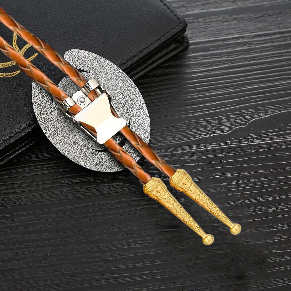 Bolo tie for Men Western Cowboy Brown Leather Necktie Gold Initial Letter ABCDJMR to Z Bolo ties for Women - Image 7