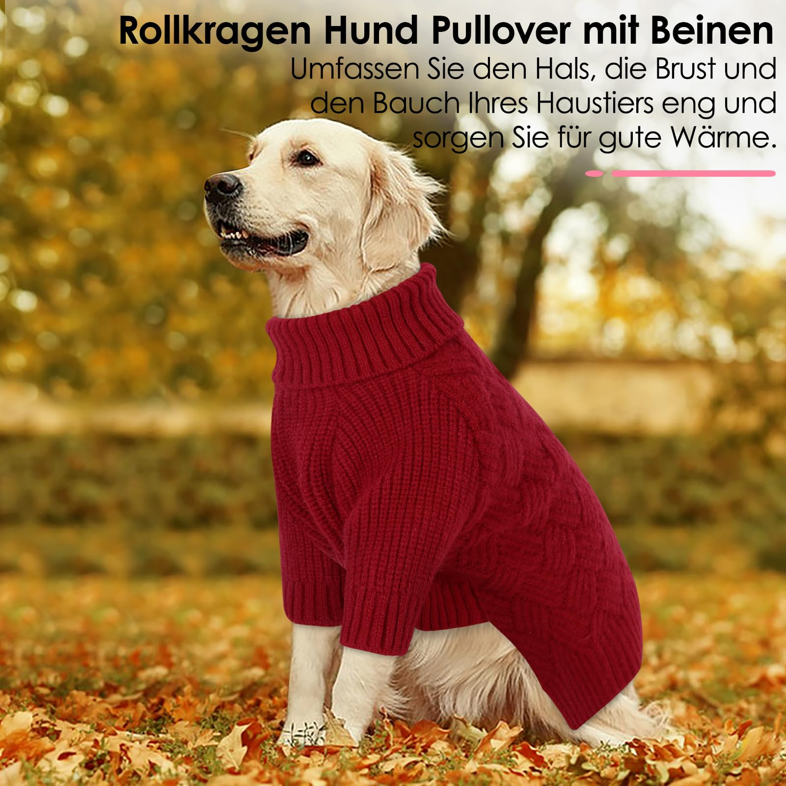 AOFITEE Hundepullover Mittelgroße Hunde, Warm Weihnachts Hundepullover Rollkragen Strick Rot Hunde Pullover Christmas Sweater, Winter Hundebekleidung Pullover für Französische Bulldogge, Malteser