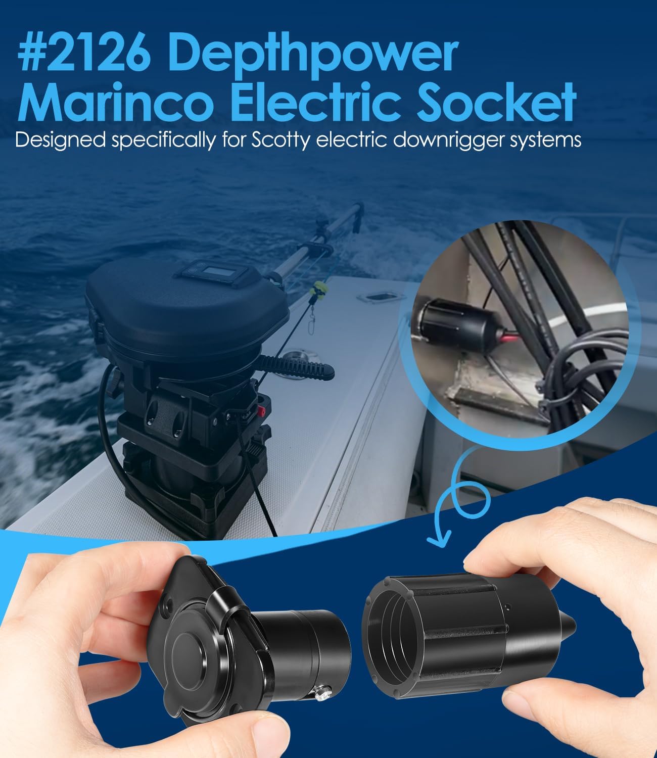 #2126 Depthpower Marinco Electric Socket | Marinco Connectpro 12V/24V Waterproof Socket for Scotty Electric Downriggers & Trolling Motors