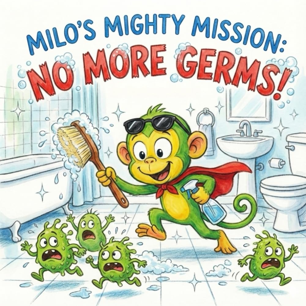 Milo's Mighty Mission: No More Germs!: A Fun Picture Book About Hand Washing,Sneezing, and Healthy Habits for Kids Ages 3-7