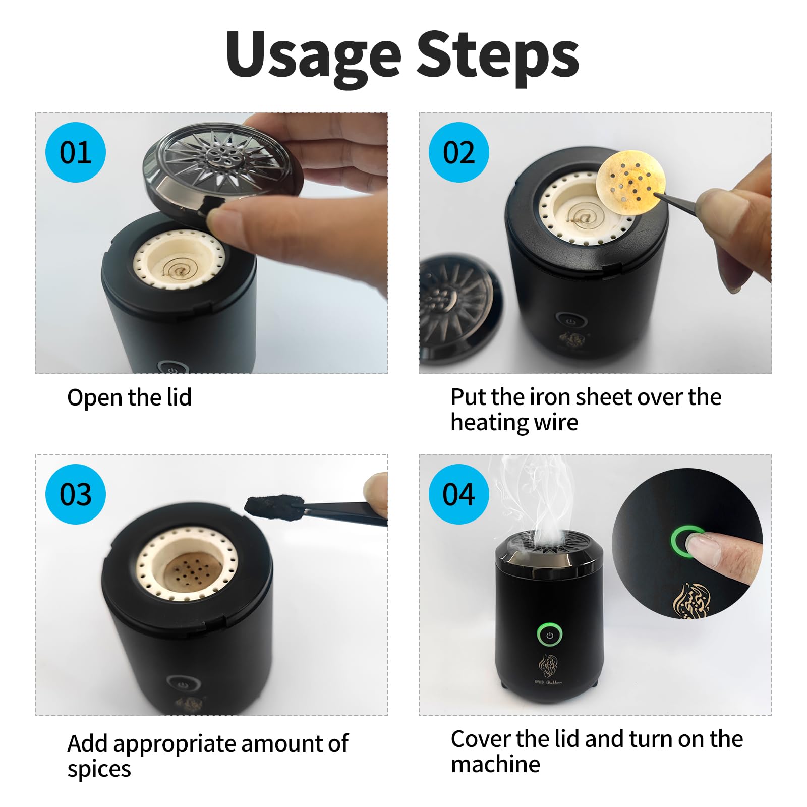 Mini Brûleur Bakhoor électrique, Portatif Brûleur d'encens Musulman, Diffuseur USB Rechargeable, Brûle-encens d'encens Arabe Convient aux Bureaux, Maisons, Voitures, etc