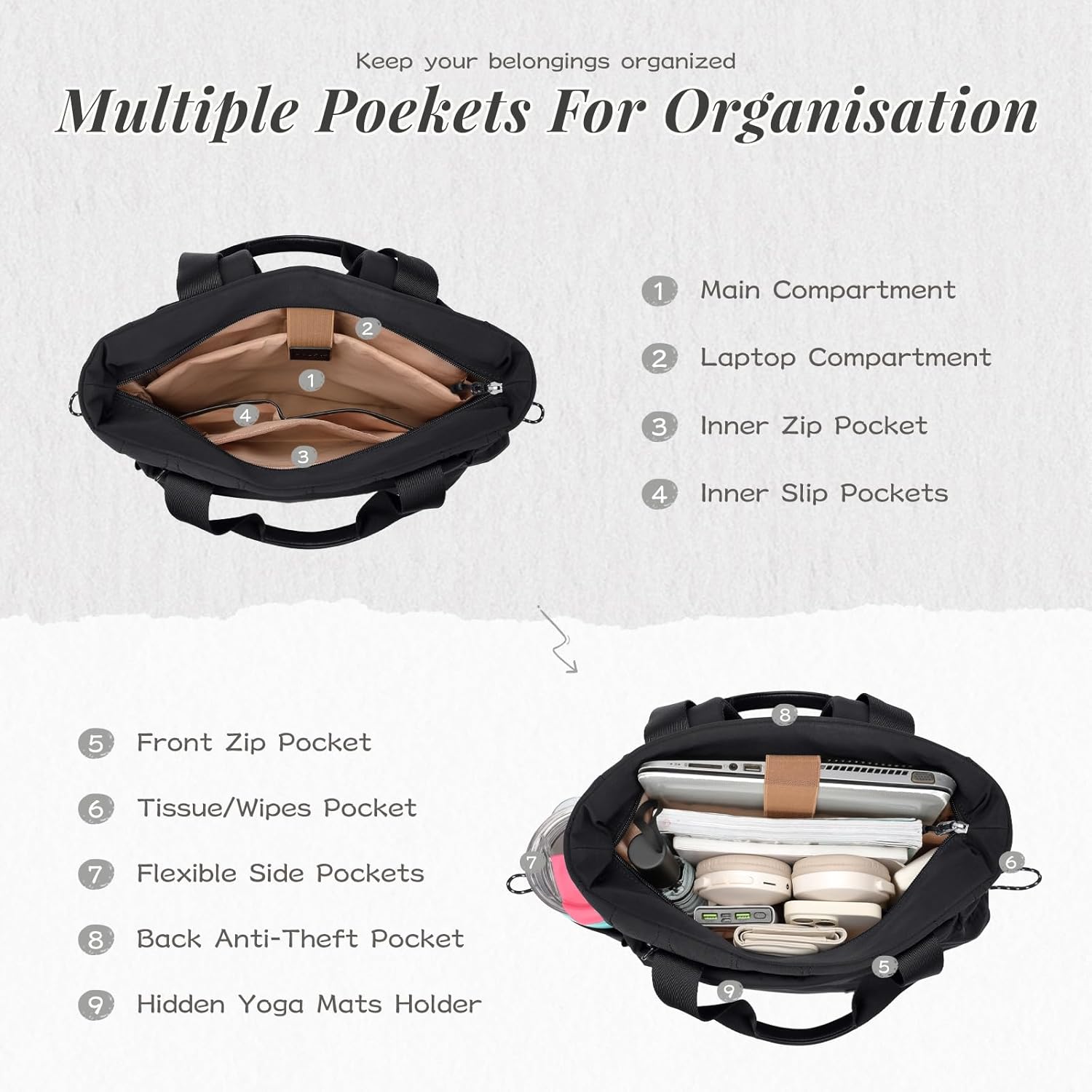 GOLF SUPAGS Convertible Laptop Backpack for Women 15.6" Laptop Tote Casual Daypack for Work Travel College Bag (Black)