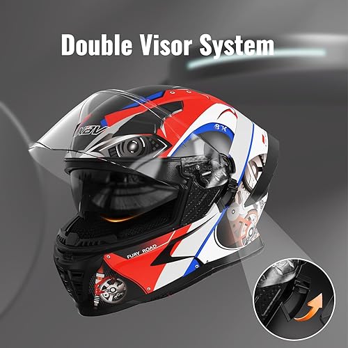 Miniatura 7 de Casco de motocicleta de doble visera para adultos, casco de motocicleta antivaho aprobado por DOT