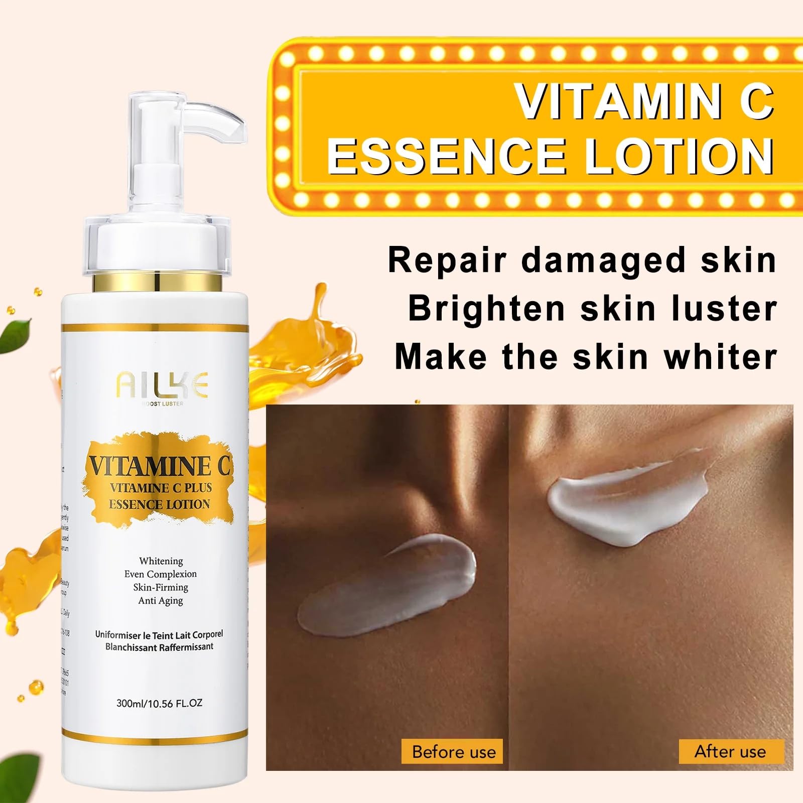 AILKE - Set schiarente 4 in 1 con vitamina C, schiarente, riduce macchie scure, rughe, pelle liscia, anti-invecchiamento, con niacinamide, glicerina, idratante per la pelle, per uomini e donne