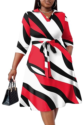 FANDEE Plus Size Midi Dress for Women - Printing Summer