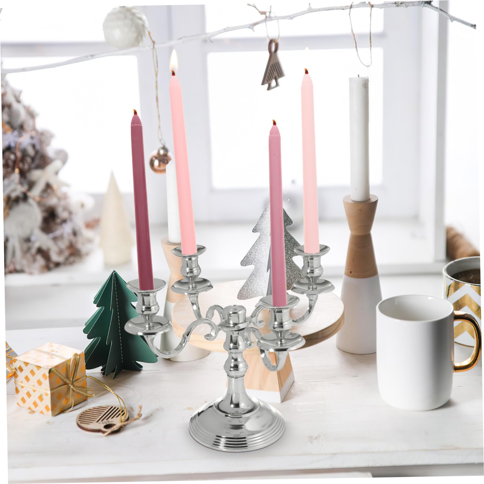 Set da 4 Candele Profumate Palo lungo Sfumatura Rosa Paraffina senza Fumo Decorazione Romantica per Matrimoni e Luce Notturna per Interni ed Esterni