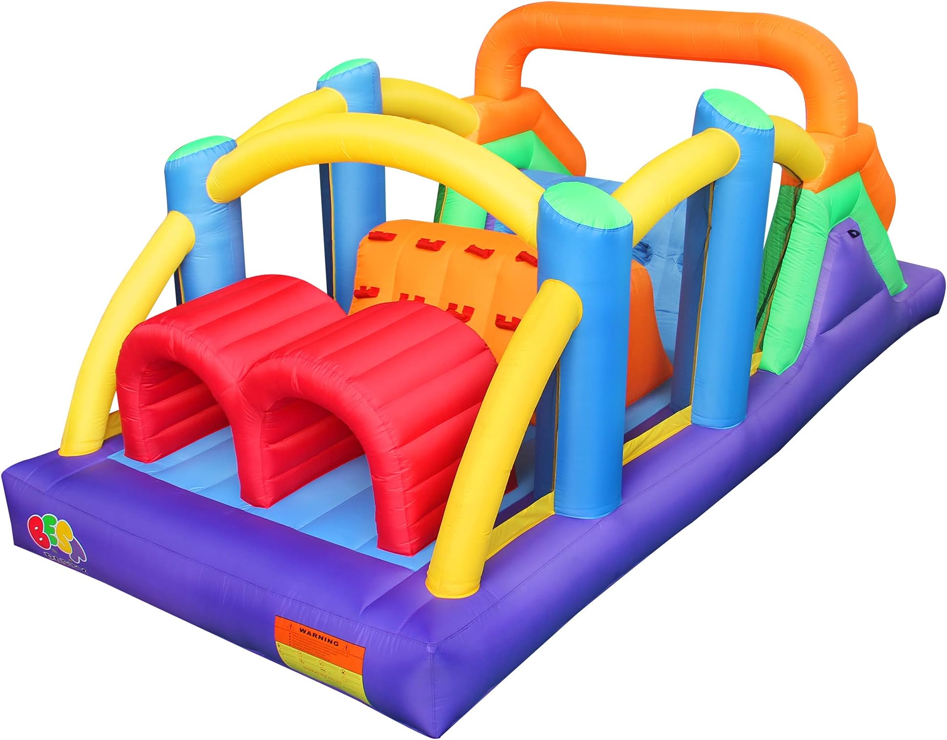 BESTPARTY Inflatable Obstacle Course Bounce House Castle with Large Slides Bounce Area and Obstacles Inflatable Bouncer House Jumper with Blower