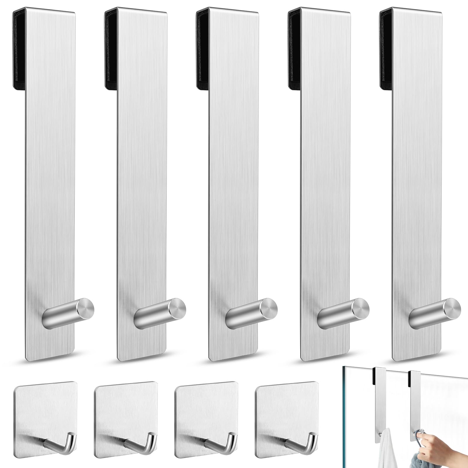 Crochets de porte de douche en acier inoxydable pour paroi en verre x5