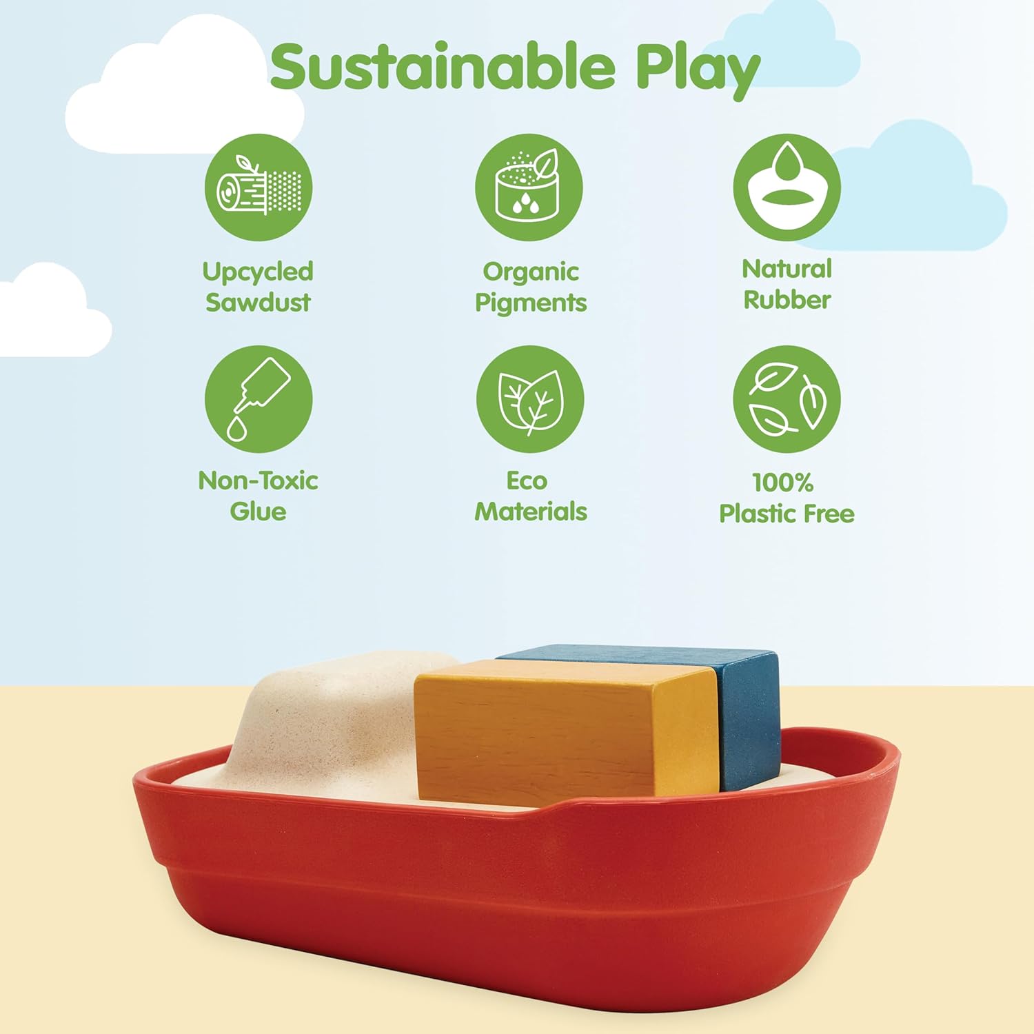 PlanToys® Cargo Ship Bath Toy for Toddlers | Floating Boat with Cargo Blocks for Water Play | Montessori Educational Toy | Eco-Friendly Bathtub Toys for Kids