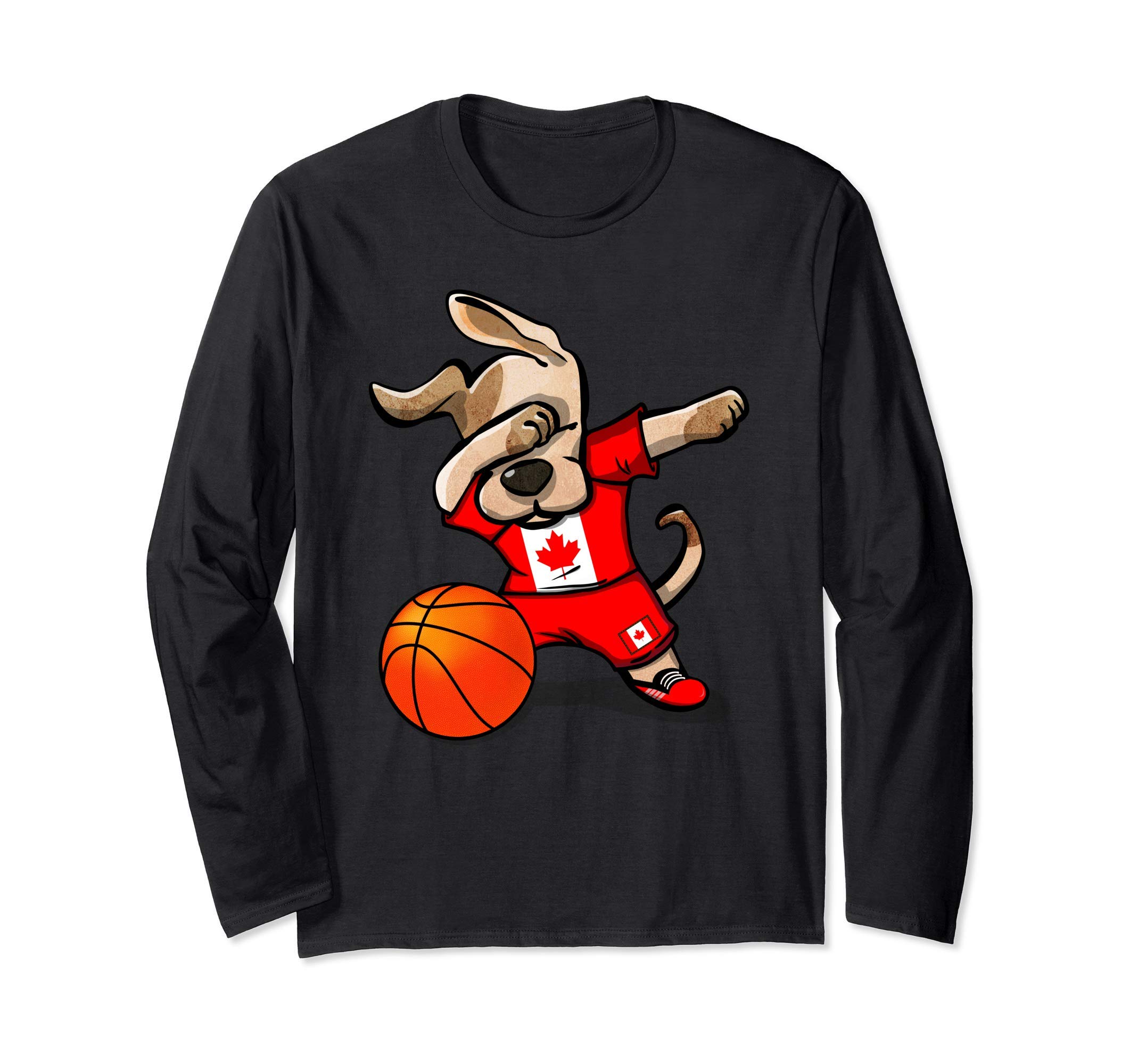 Funny Dabbing Dog Canada Basketball - Canadian Flag Sport Long Sleeve T-Shirt, Black