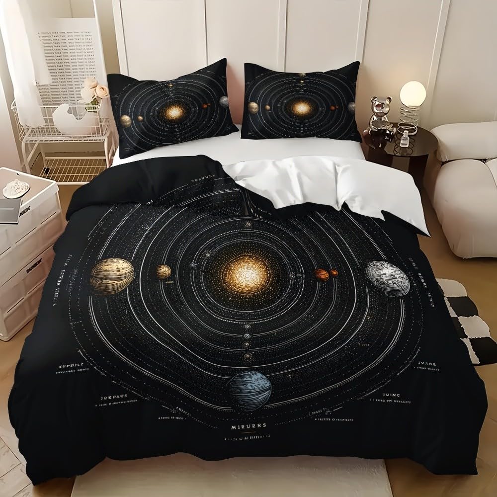 Fantasy Space Planetary Patterns Duvet Cover 240x220cm Black Quilt Cover 3 Pieces Microfiber Soft Hypoallergenic Bedding Sets With Zipper For Adults 2 Pillowcases