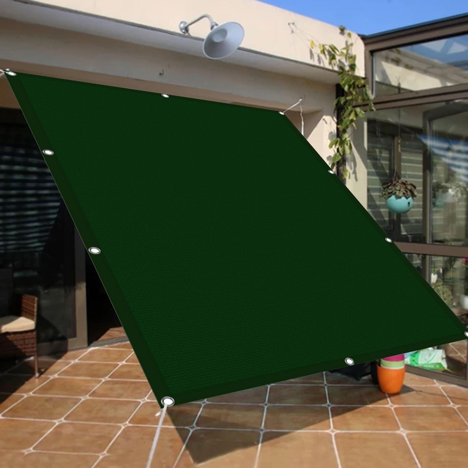 Voile d'ombrage imperméable rectangulaire 2.5 x 4.5 m vert pour stopper les UV sur la terrasse