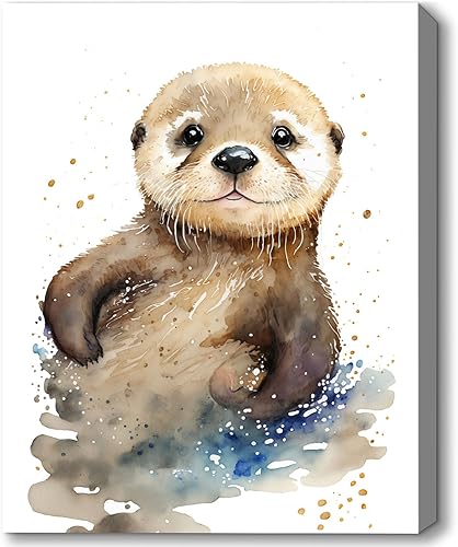 Miniatura 8 de C8BUSIS Lienzo decorativo para pared, diseño de nutria, diseño de acuarela, decoración de pared de nutria, pintura de tintas salpicadas, póster