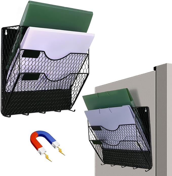 PAKAHEY 3 Tier File Holder,No Drilling Folder Holder File Mail Organizer