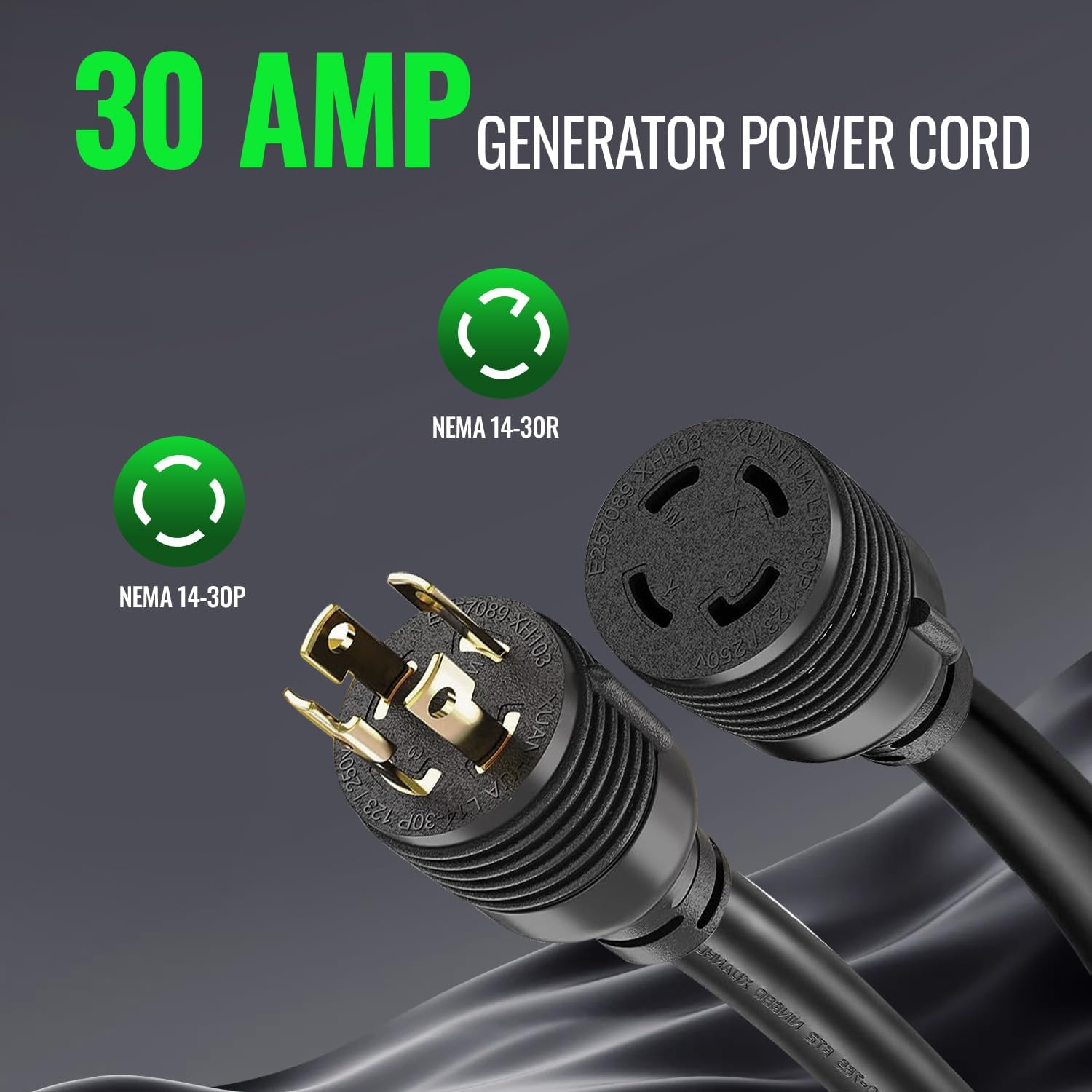 30A 15FT Generators Cord and Pre-Drilled Power Inlet Box, NEMA L14-30P/L14-30R Generator Extension Cord 125V/250V Heavy Duty RV Generator Power Cord Twist Lock Connector, ETL Listed