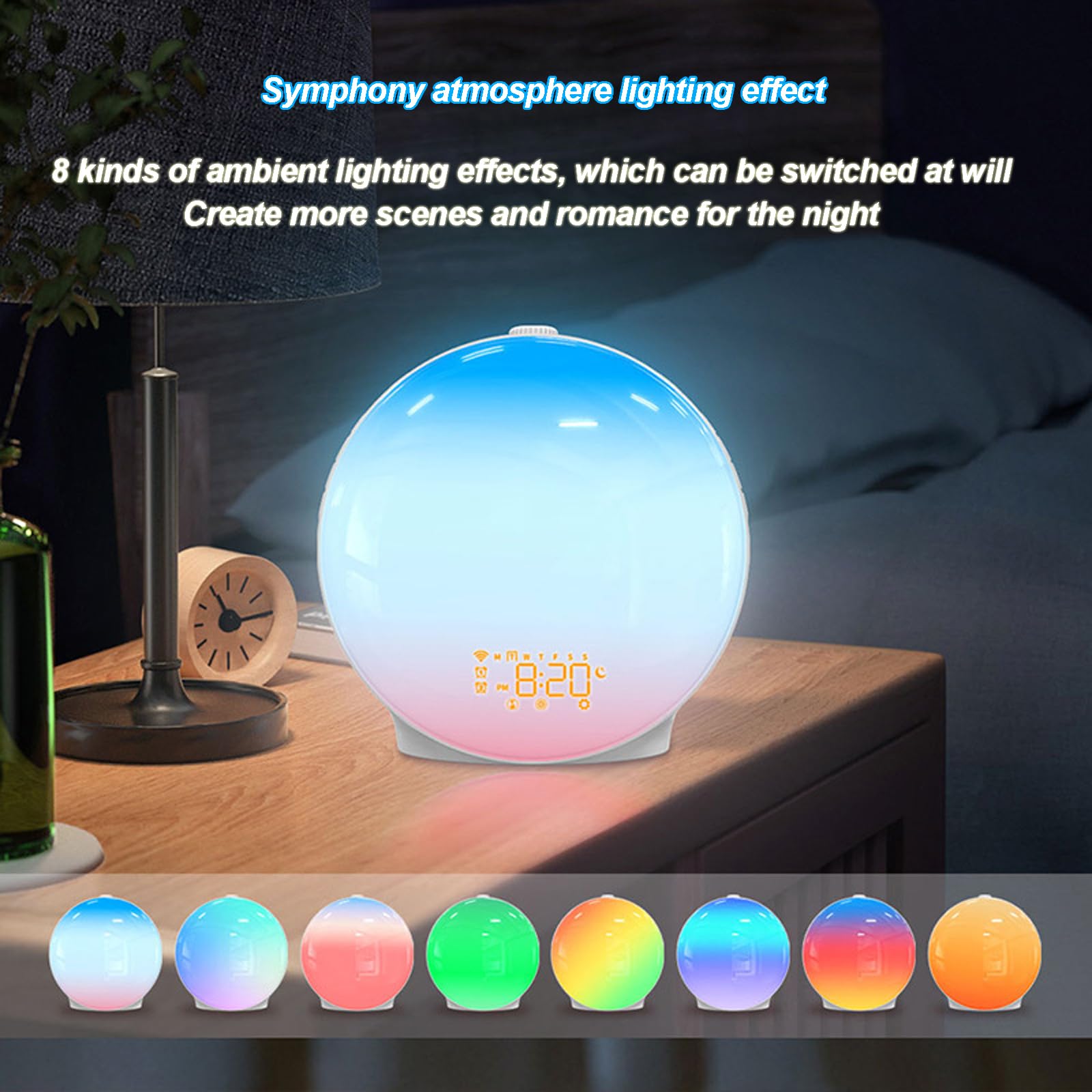 TsoLay Wake Up Light Sunrise Reloj Despertador, Wake Up Light con Simulación De Amanecer/Atardecer, 7 Sonidos De Alarma, 16 Niveles De Volumen Y 20 Niveles De Brillo De Iluminación Ajustables