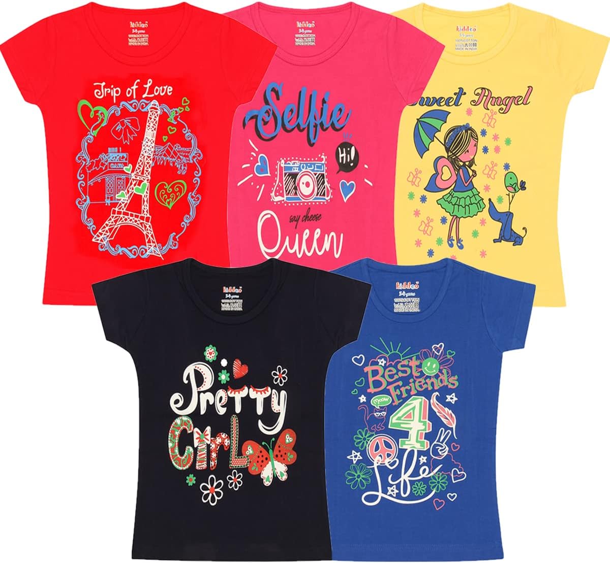 kiddeo Girls T Shirts (03) (Pack of 5)