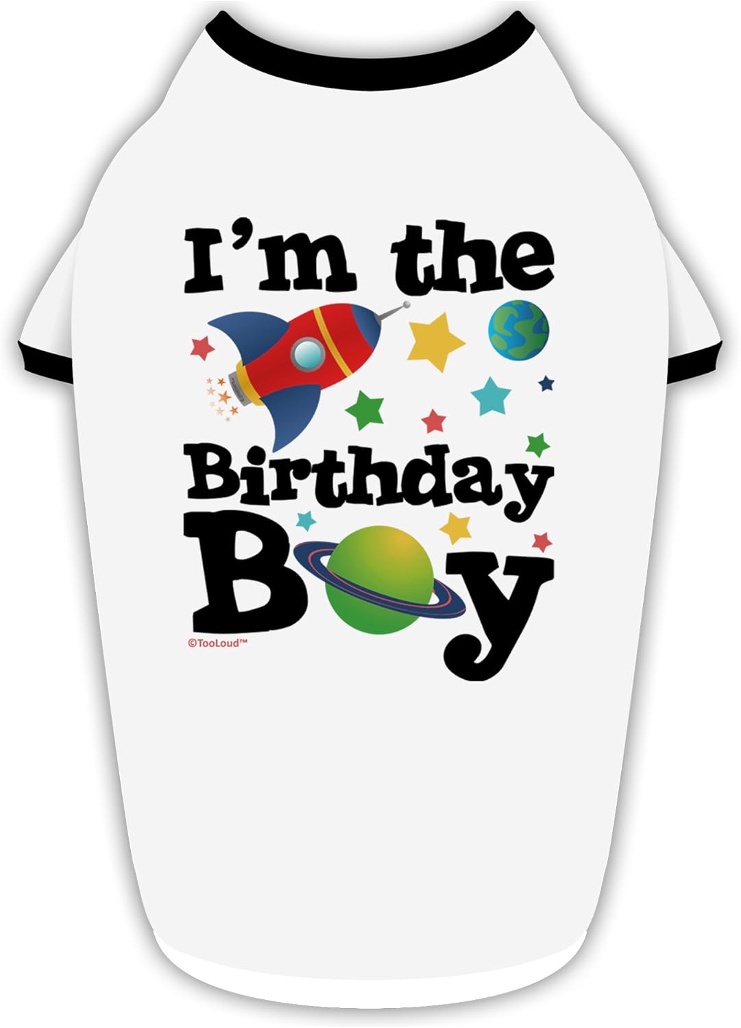 TOOLOUD I'm The Birthday Boy - Outer Space Design Cotton Dog Shirt White with Black Large